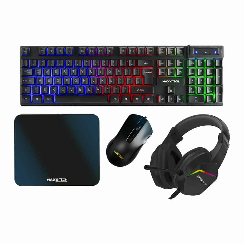 Maxx Tech 4 in 1 RGB Gaming Starter Kit Keyboard, Mouse, Pad & Headset